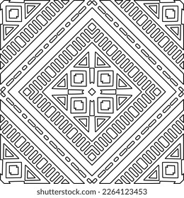  Monochrome ornamental texture with smooth linear shapes, zigzag lines, lace pattern.Abstract geometric black and white mandala for web page, textures, card, poster, fabric, textile.