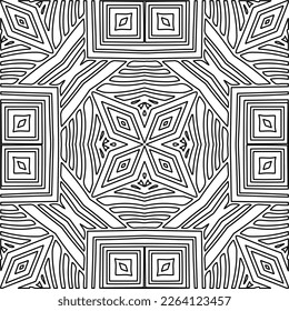  Monochrome ornamental texture with smooth linear shapes, zigzag lines, lace pattern.Abstract geometric black and white pattern for web page, textures, card, poster, fabric, textile.