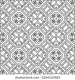  Monochrome ornamental texture with smooth linear shapes, zigzag lines, lace pattern.Abstract geometric black and white pattern for web page, textures, card, poster, fabric, textile.