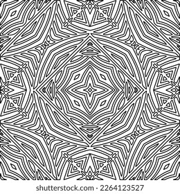  Textura ornamental monocroma con formas lineales lisas, líneas de zigzag, patrón de encaje.Resumen de patrón geométrico en blanco y negro para página web, texturas, tarjeta, afiche, tela, textil.