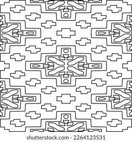  Monochrome ornamental texture with smooth linear shapes, zigzag lines, lace pattern.Abstract geometric black and white mandala for web page, textures, card, poster, fabric, textile.