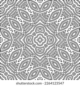  Textura ornamental monocroma con formas lineales lisas, líneas de zigzag, patrón de encaje.Mandala geométrica en blanco y negro para página web, texturas, tarjeta, afiche, tela, textil.