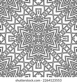  Textura ornamental monocroma con formas lineales lisas, líneas de zigzag, patrón de encaje.Mandala geométrica en blanco y negro para página web, texturas, tarjeta, afiche, tela, textil.