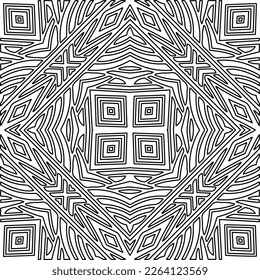  Monochrome ornamental texture with smooth linear shapes, zigzag lines, lace pattern.Abstract geometric black and white pattern for web page, textures, card, poster, fabric, textile.