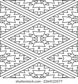  Textura ornamental monocroma con formas lineales lisas, líneas de zigzag, patrón de encaje.Mandala geométrica en blanco y negro para página web, texturas, tarjeta, afiche, tela, textil.