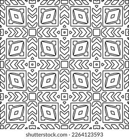  Monochrome ornamental texture with smooth linear shapes, zigzag lines, lace pattern.Abstract geometric black and white pattern for web page, textures, card, poster, fabric, textile.