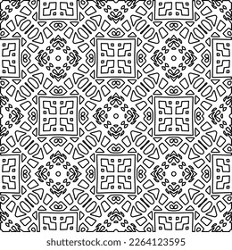  Monochrome ornamental texture with smooth linear shapes, zigzag lines, lace pattern.Abstract geometric black and white pattern for web page, textures, card, poster, fabric, textile.