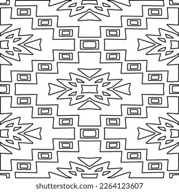  Monochrome ornamental texture with smooth linear shapes, zigzag lines, lace pattern.Abstract geometric black and white mandala for web page, textures, card, poster, fabric, textile.