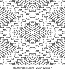  Monochrome ornamental texture with smooth linear shapes, zigzag lines, lace pattern.Abstract geometric black and white mandala for web page, textures, card, poster, fabric, textile.