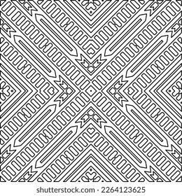  Textura ornamental monocroma con formas lineales lisas, líneas de zigzag, patrón de encaje.Mandala geométrica en blanco y negro para página web, texturas, tarjeta, afiche, tela, textil.
