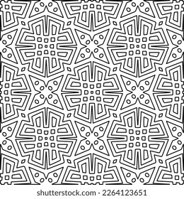  Monochrome ornamental texture with smooth linear shapes, zigzag lines, lace pattern.Abstract geometric black and white pattern for web page, textures, card, poster, fabric, textile.