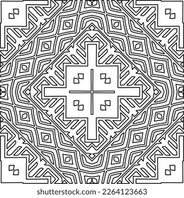  Monochrome ornamental texture with smooth linear shapes, zigzag lines, lace pattern.Abstract geometric black and white mandala for web page, textures, card, poster, fabric, textile.