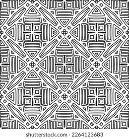 Monochrome ornamental texture with smooth linear shapes, zigzag lines, lace pattern.Abstract geometric black and white pattern for web page, textures, card, poster, fabric, textile.