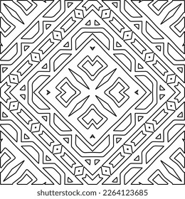  Textura ornamental monocroma con formas lineales lisas, líneas de zigzag, patrón de encaje.Mandala geométrica en blanco y negro para página web, texturas, tarjeta, afiche, tela, textil.