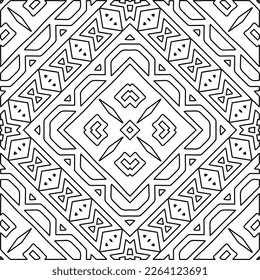  Textura ornamental monocroma con formas lineales lisas, líneas de zigzag, patrón de encaje.Mandala geométrica en blanco y negro para página web, texturas, tarjeta, afiche, tela, textil.
