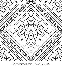  Monochrome ornamental texture with smooth linear shapes, zigzag lines, lace pattern.Abstract geometric black and white mandala for web page, textures, card, poster, fabric, textile.