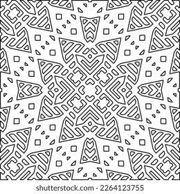  Textura ornamental monocroma con formas lineales lisas, líneas de zigzag, patrón de encaje.Mandala geométrica en blanco y negro para página web, texturas, tarjeta, afiche, tela, textil.