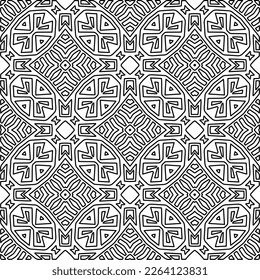  Monochrome ornamental texture with smooth linear shapes, zigzag lines, lace pattern.Abstract geometric black and white pattern for web page, textures, card, poster, fabric, textile.