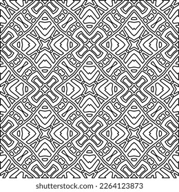  Monochrome ornamental texture with smooth linear shapes, zigzag lines, lace pattern.Abstract geometric black and white pattern for web page, textures, card, poster, fabric, textile.