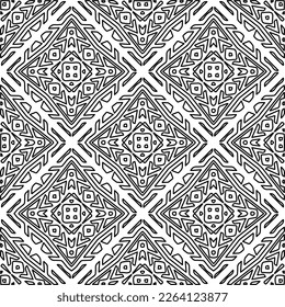  Monochrome ornamental texture with smooth linear shapes, zigzag lines, lace pattern.Abstract geometric black and white pattern for web page, textures, card, poster, fabric, textile.