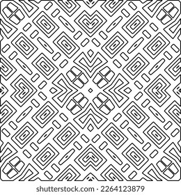  Monochrome ornamental texture with smooth linear shapes, zigzag lines, lace pattern.Abstract geometric black and white mandala for web page, textures, card, poster, fabric, textile.