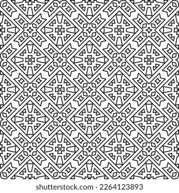  Monochrome ornamental texture with smooth linear shapes, zigzag lines, lace pattern.Abstract geometric black and white pattern for web page, textures, card, poster, fabric, textile.