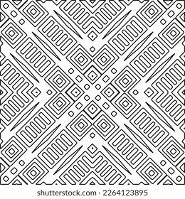  Monochrome ornamental texture with smooth linear shapes, zigzag lines, lace pattern.Abstract geometric black and white mandala for web page, textures, card, poster, fabric, textile.