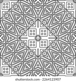  Monochrome ornamental texture with smooth linear shapes, zigzag lines, lace pattern.Abstract geometric black and white mandala for web page, textures, card, poster, fabric, textile.