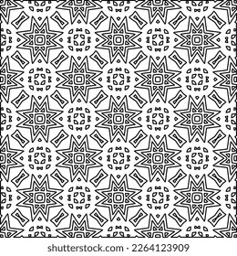  Monochrome ornamental texture with smooth linear shapes, zigzag lines, lace pattern.Abstract geometric black and white pattern for web page, textures, card, poster, fabric, textile.
