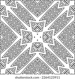  Monochrome ornamental texture with smooth linear shapes, zigzag lines, lace pattern.Abstract geometric black and white mandala for web page, textures, card, poster, fabric, textile.
