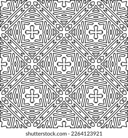 Monochrome ornamental texture with smooth linear shapes, zigzag lines, lace pattern.Abstract geometric black and white pattern for web page, textures, card, poster, fabric, textile.
