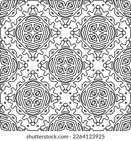 Monochrome ornamental texture with smooth linear shapes, zigzag lines, lace pattern.Abstract geometric black and white pattern for web page, textures, card, poster, fabric, textile.