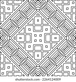  Monochrome ornamental texture with smooth linear shapes, zigzag lines, lace pattern.Abstract geometric black and white mandala for web page, textures, card, poster, fabric, textile.