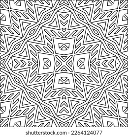  Monochrome ornamental texture with smooth linear shapes, zigzag lines, lace pattern.Abstract geometric black and white mandala for web page, textures, card, poster, fabric, textile.