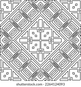  Monochrome ornamental texture with smooth linear shapes, zigzag lines, lace pattern.Abstract geometric black and white mandala for web page, textures, card, poster, fabric, textile.
