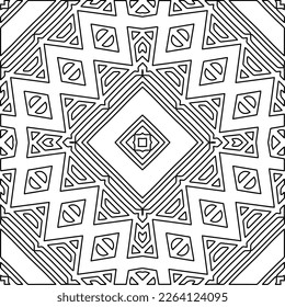  Textura ornamental monocroma con formas lineales lisas, líneas de zigzag, patrón de encaje.Mandala geométrica en blanco y negro para página web, texturas, tarjeta, afiche, tela, textil.