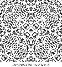  Textura ornamental monocroma con formas lineales lisas, líneas de zigzag, patrón de encaje.Resumen de patrón geométrico en blanco y negro para página web, texturas, tarjeta, afiche, tela, textil.