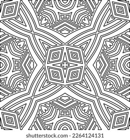  Monochrome ornamental texture with smooth linear shapes, zigzag lines, lace pattern.Abstract geometric black and white pattern for web page, textures, card, poster, fabric, textile.