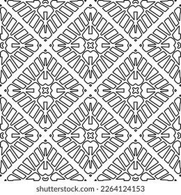  Monochrome ornamental texture with smooth linear shapes, zigzag lines, lace pattern.Abstract geometric black and white pattern for web page, textures, card, poster, fabric, textile.