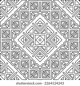  Textura ornamental monocroma con formas lineales lisas, líneas de zigzag, patrón de encaje.Mandala geométrica en blanco y negro para página web, texturas, tarjeta, afiche, tela, textil.
