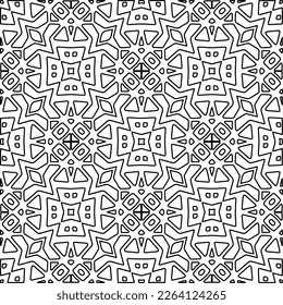  Monochrome Ziertextur mit glatten linearen Formen, Zickzacklinien, Spitzen-Muster.Abstraktes geometrisches Schwarz-Weiß Muster für Webseiten, Texturen, Karten, Poster, Gewebe, Textilien.