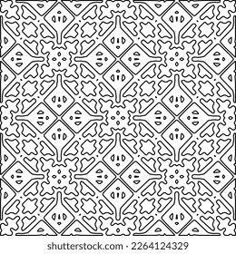  Monochrome ornamental texture with smooth linear shapes, zigzag lines, lace pattern.Abstract geometric black and white pattern for web page, textures, card, poster, fabric, textile.