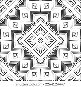  Monochrome ornamental texture with smooth linear shapes, zigzag lines, lace pattern.Abstract geometric black and white mandala for web page, textures, card, poster, fabric, textile.