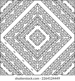  Monochrome Ziertextur mit glatten linearen Formen, Zickzacklinien, Spitzen-Muster.Abstrakte geometrische Schwarz-Weiß-Mandala für Webseiten, Texturen, Karten, Plakate, Gewebe, Textilien.