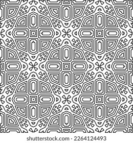  Textura ornamental monocroma con formas lineales lisas, líneas de zigzag, patrón de encaje.Resumen de patrón geométrico en blanco y negro para página web, texturas, tarjeta, afiche, tela, textil.