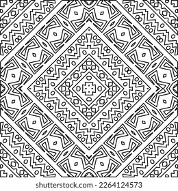  Monochrome ornamental texture with smooth linear shapes, zigzag lines, lace pattern.Abstract geometric black and white mandala for web page, textures, card, poster, fabric, textile.