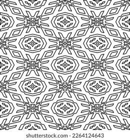  Monochrome ornamental texture with smooth linear shapes, zigzag lines, lace pattern.Abstract geometric black and white pattern for web page, textures, card, poster, fabric, textile.