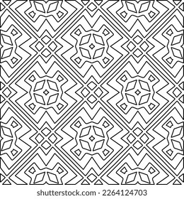  Monochrome ornamental texture with smooth linear shapes, zigzag lines, lace pattern.Abstract geometric black and white pattern for web page, textures, card, poster, fabric, textile.