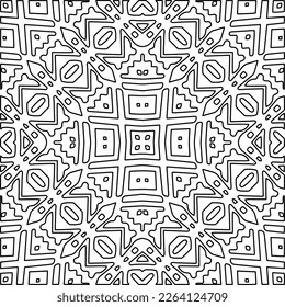  Monochrome ornamental texture with smooth linear shapes, zigzag lines, lace pattern.Abstract geometric black and white mandala for web page, textures, card, poster, fabric, textile.