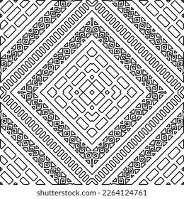  Textura ornamental monocroma con formas lineales lisas, líneas de zigzag, patrón de encaje.Mandala geométrica en blanco y negro para página web, texturas, tarjeta, afiche, tela, textil.